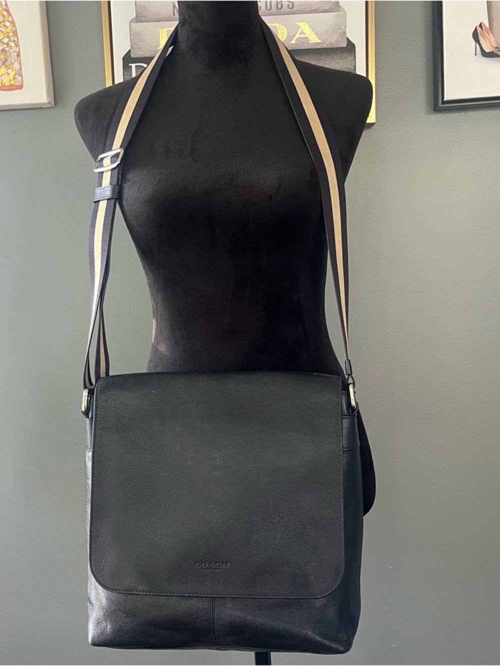 Coach Unisex Black Leather Messenger Bag